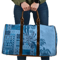Talofa Samoa Mamanu Siapo Mix Malu Travel Bag Cool Blue Frangipani and Turtles