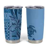 Talofa Samoa Mamanu Siapo Mix Malu Tumbler Cup Cool Blue Frangipani and Turtles LT7 Blue - Polynesian Pride