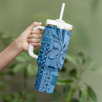 Talofa Samoa Mamanu Siapo Mix Malu Tumbler With Handle Cool Blue Frangipani and Turtles