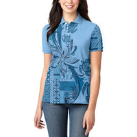 Talofa Samoa Mamanu Siapo Mix Malu Women Polo Shirt Cool Blue Frangipani and Turtles