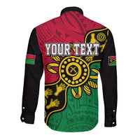 Personalised Vanuatu Long Sleeve Button Shirt Mix Aboriginal Dot Art LT7 - Polynesian Pride