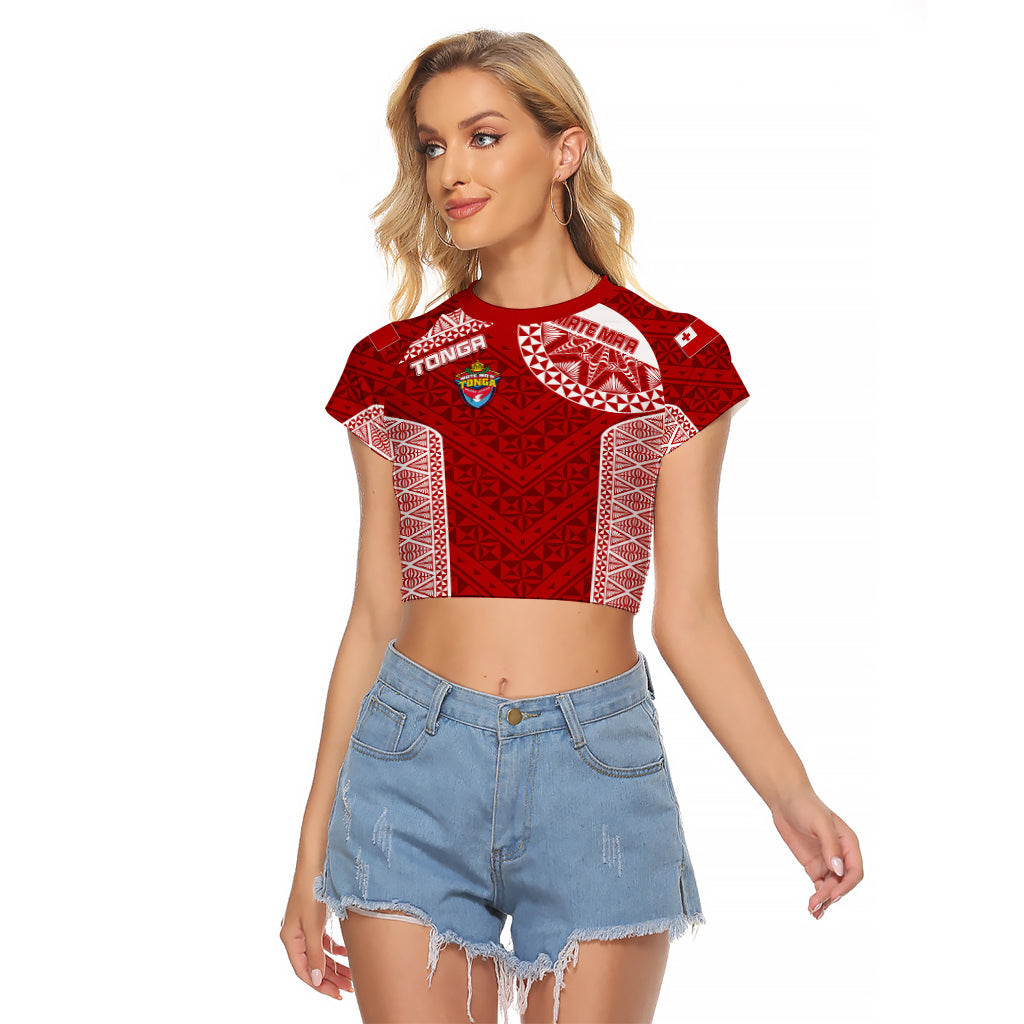 Personalised Tonga Rugby Raglan Cropped T Shirt Mate Ma'a Tonga Champions LT7 Female Red - Polynesian Pride