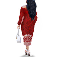 Tonga Rugby Off The Shoulder Long Sleeve Dress Ikale Tahi Champions World Cup 2023 LT7 - Polynesian Pride