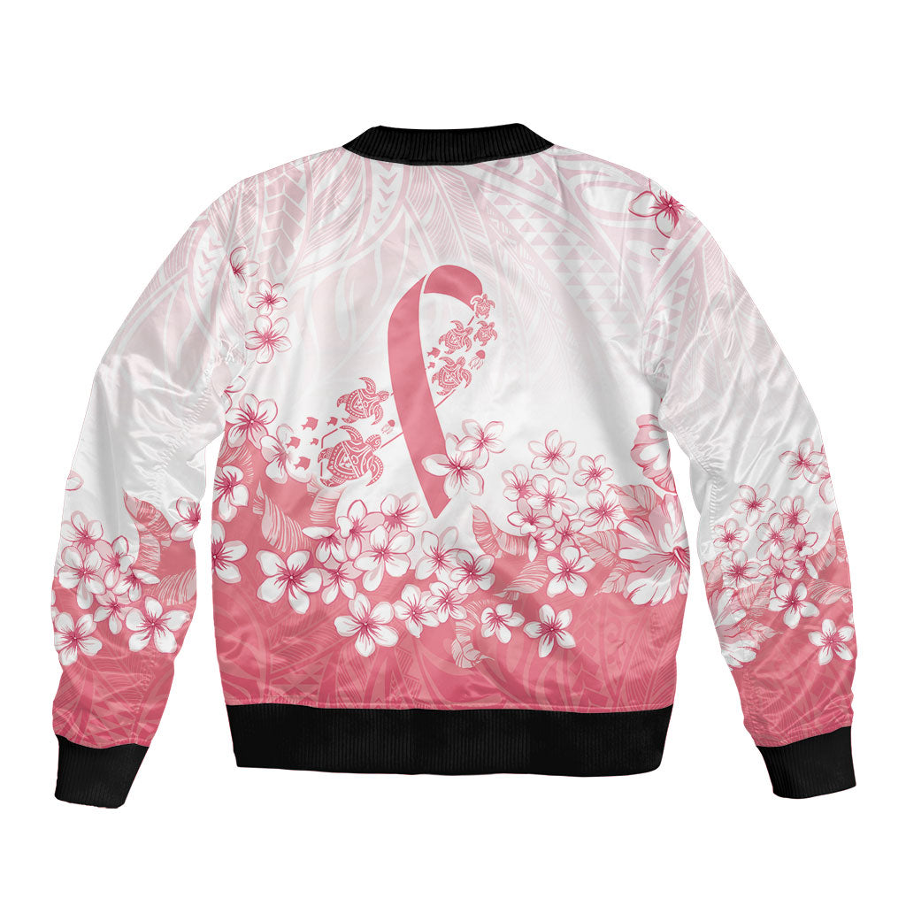 Breast Cancer Awareness Polynesian Bomber Jacket Floral Pink Ribbon