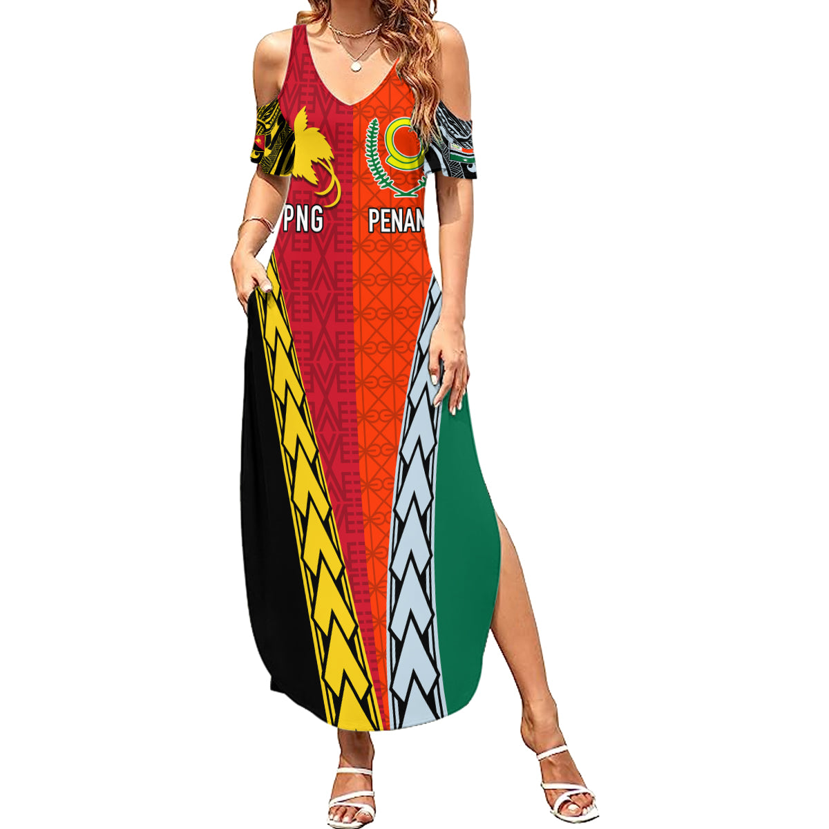 Personalised Papua New Guinea Mix Penama Family Matching Summer Maxi Dress and Hawaiian Shirt Tribal Patterns Half-Half Style LT7 Mom's Dress Colorful - Polynesian Pride