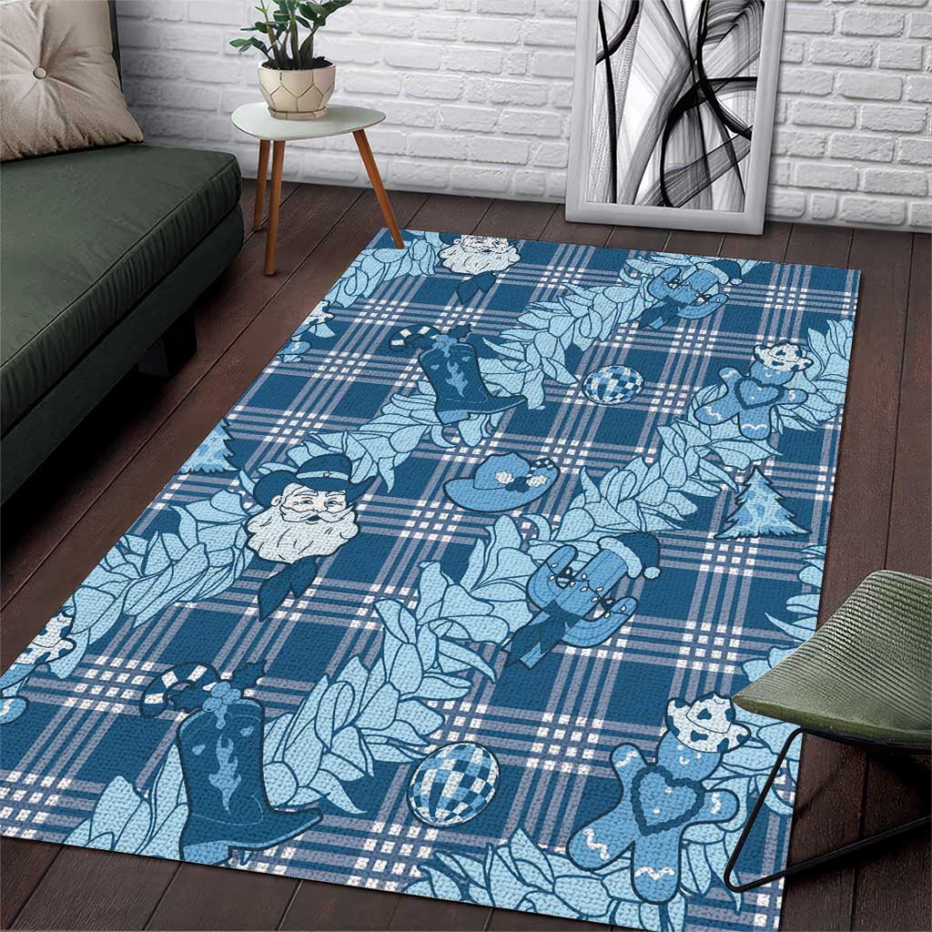 Blue Palaka Hawaii Cowboy Christmas Area Rug Paniolo Mix Maile Lei - Polynesian Pride