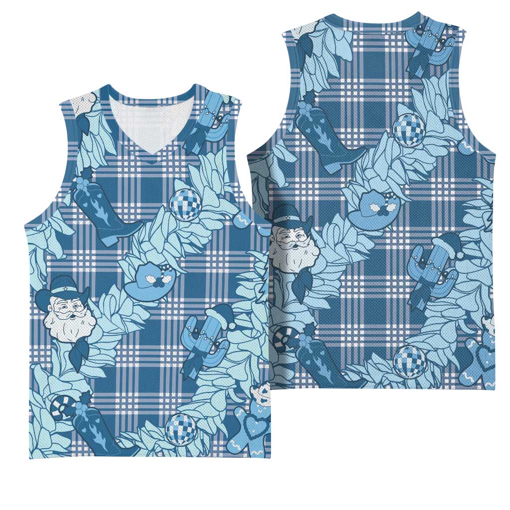Blue Palaka Hawaii Cowboy Christmas Basketball Jersey Paniolo Mix Maile Lei - Polynesian Pride