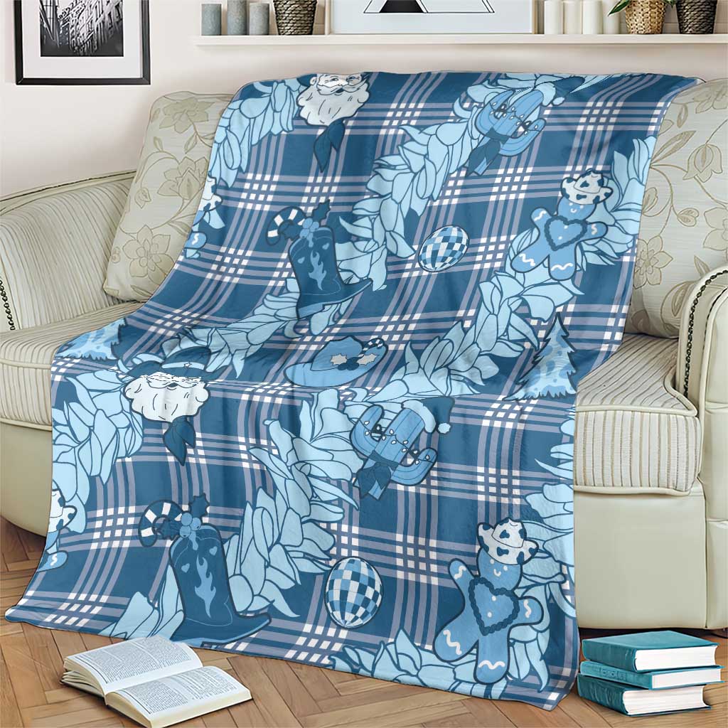 Blue Palaka Hawaii Cowboy Christmas Blanket Paniolo Mix Maile Lei - Polynesian Pride