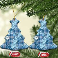 Blue Palaka Hawaii Cowboy Christmas Ceramic Ornament Paniolo Mix Maile Lei - Polynesian Pride