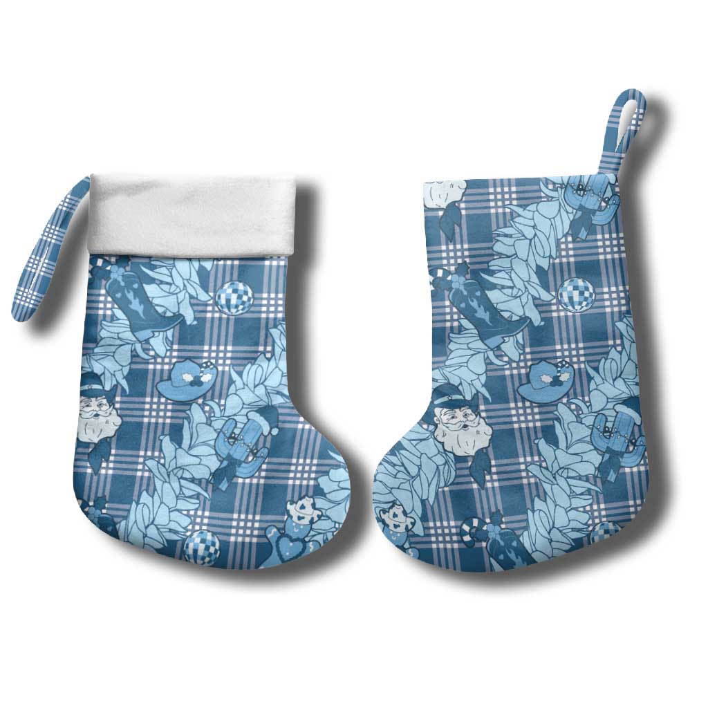 Blue Palaka Hawaii Cowboy Christmas Stocking Paniolo Mix Maile Lei - Polynesian Pride