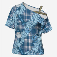 Blue Palaka Hawaii Cowboy Christmas Cross Shoulder Shirt Paniolo Mix Maile Lei LT7 Female Blue - Polynesian Pride