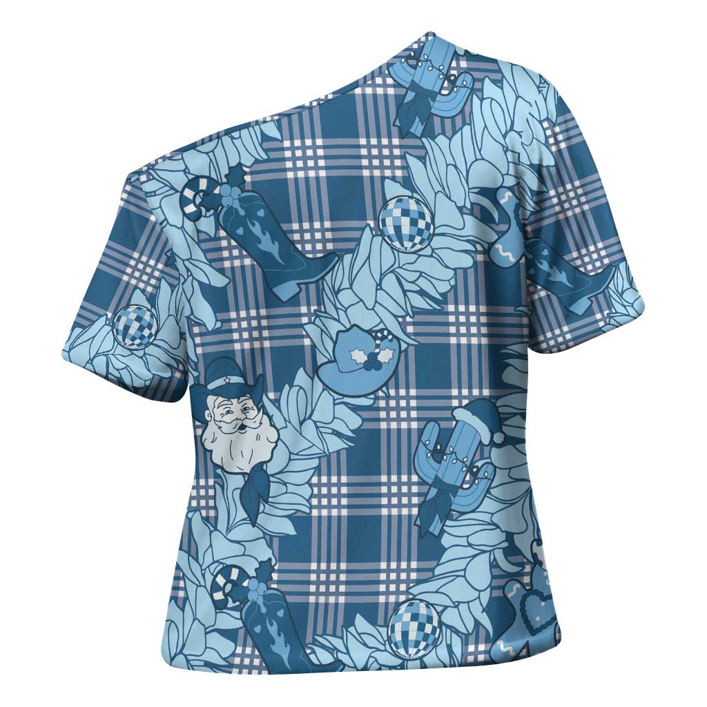 Blue Palaka Hawaii Cowboy Christmas Cross Shoulder Shirt Paniolo Mix Maile Lei LT7 - Polynesian Pride