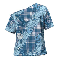 Blue Palaka Hawaii Cowboy Christmas Cross Shoulder Shirt Paniolo Mix Maile Lei LT7 - Polynesian Pride