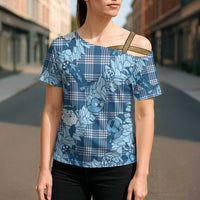 Blue Palaka Hawaii Cowboy Christmas Cross Shoulder Shirt Paniolo Mix Maile Lei LT7 - Polynesian Pride