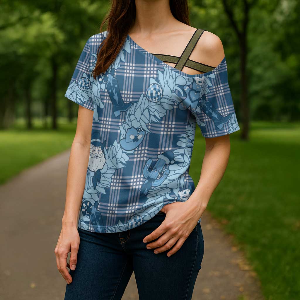 Blue Palaka Hawaii Cowboy Christmas Cross Shoulder Shirt Paniolo Mix Maile Lei LT7 - Polynesian Pride