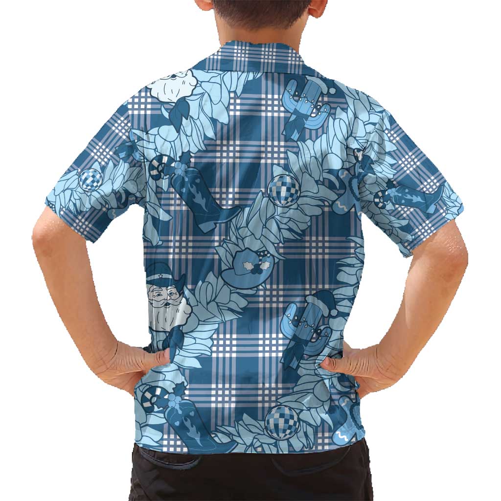 Blue Palaka Hawaii Cowboy Christmas Family Matching Long Sleeve Bodycon Dress and Hawaiian Shirt Paniolo Mix Maile Lei LT7 - Polynesian Pride