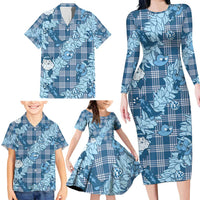 Blue Palaka Hawaii Cowboy Christmas Family Matching Long Sleeve Bodycon Dress and Hawaiian Shirt Paniolo Mix Maile Lei LT7 - Polynesian Pride
