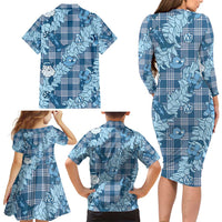 Blue Palaka Hawaii Cowboy Christmas Family Matching Long Sleeve Bodycon Dress and Hawaiian Shirt Paniolo Mix Maile Lei LT7 - Polynesian Pride