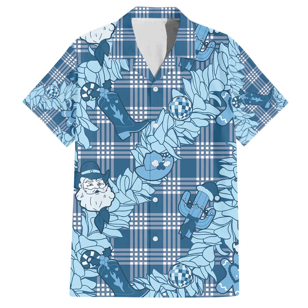 Blue Palaka Hawaii Cowboy Christmas Family Matching Long Sleeve Bodycon Dress and Hawaiian Shirt Paniolo Mix Maile Lei LT7 Dad's Shirt - Short Sleeve Blue - Polynesian Pride