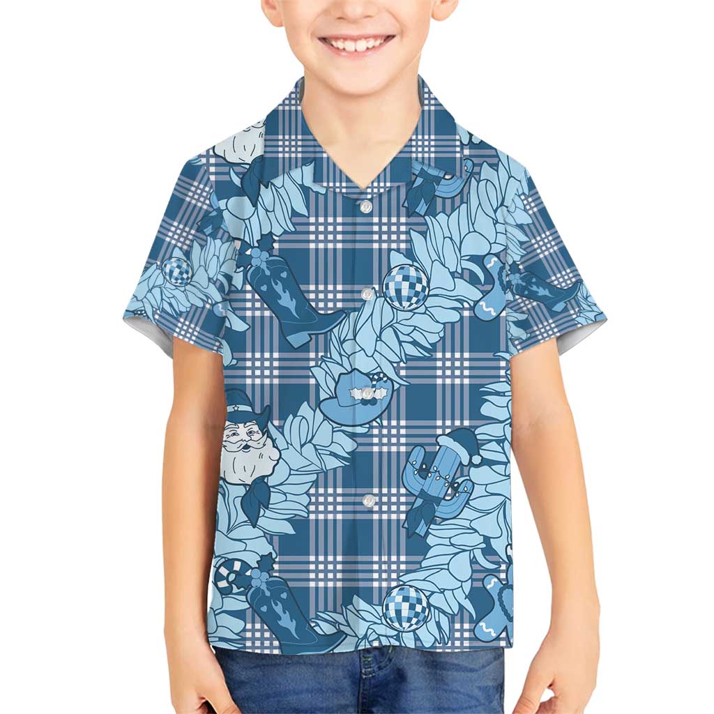 Blue Palaka Hawaii Cowboy Christmas Family Matching Long Sleeve Bodycon Dress and Hawaiian Shirt Paniolo Mix Maile Lei LT7 Son's Shirt Blue - Polynesian Pride