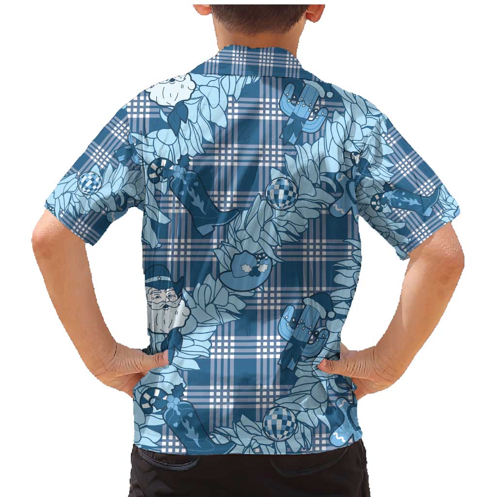 Blue Palaka Hawaii Cowboy Christmas Family Matching Mermaid Dress and Hawaiian Shirt Paniolo Mix Maile Lei LT7 - Polynesian Pride