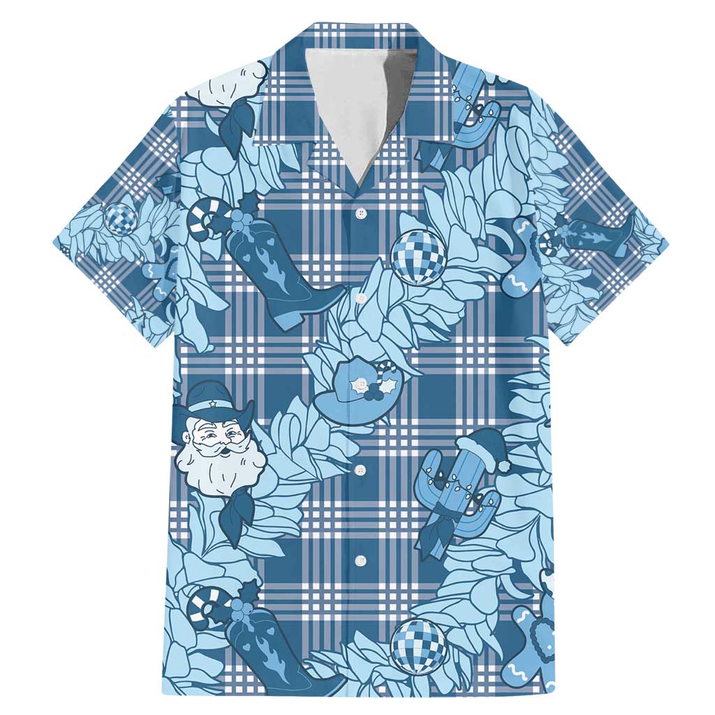 Blue Palaka Hawaii Cowboy Christmas Family Matching Mermaid Dress and Hawaiian Shirt Paniolo Mix Maile Lei LT7 Dad's Shirt - Short Sleeve Blue - Polynesian Pride