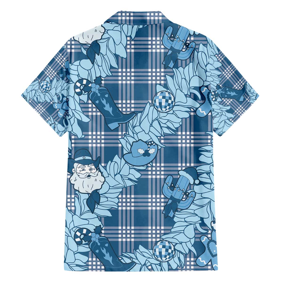 Blue Palaka Hawaii Cowboy Christmas Family Matching Off The Shoulder Long Sleeve Dress and Hawaiian Shirt Paniolo Mix Maile Lei LT7 - Polynesian Pride