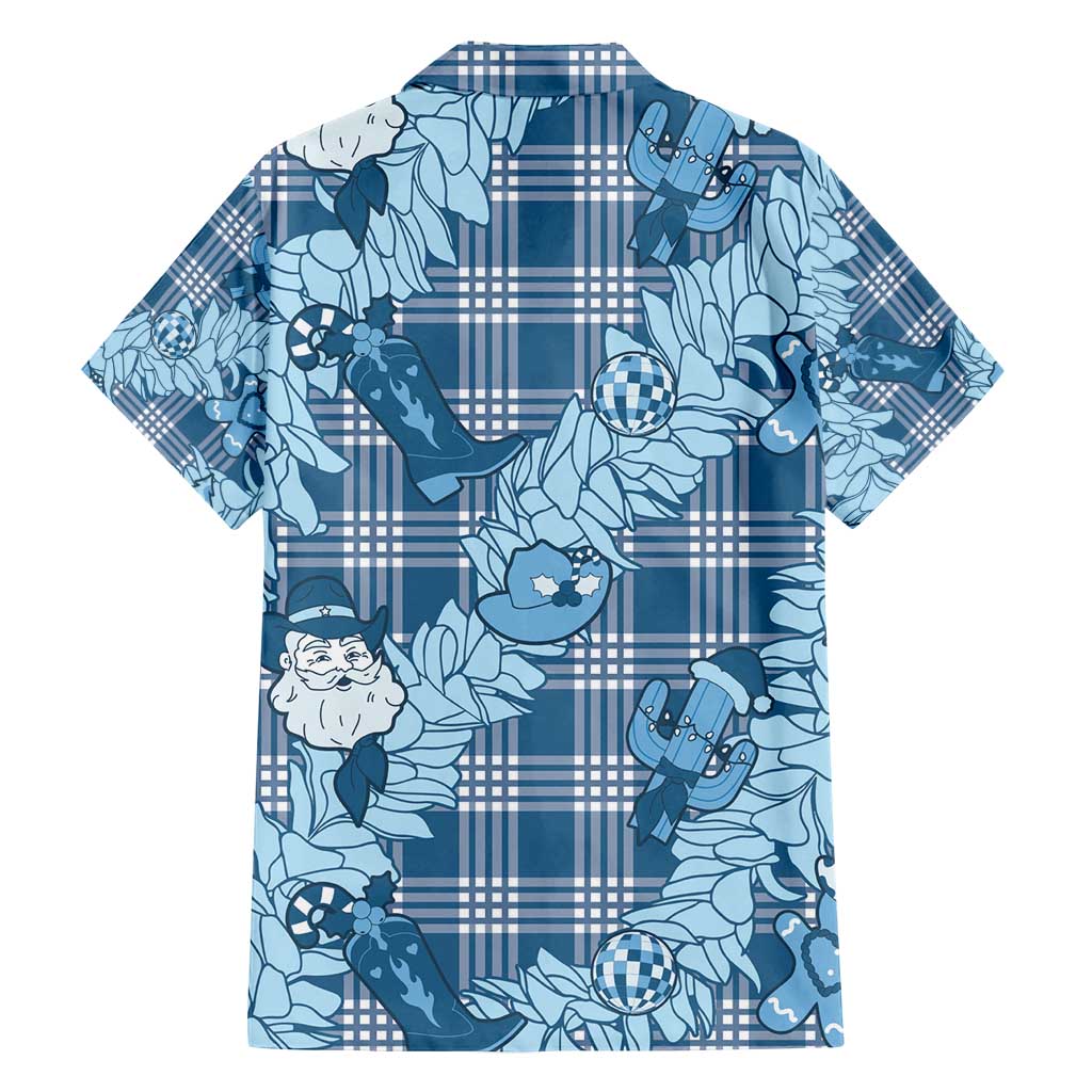 Blue Palaka Hawaii Cowboy Christmas Family Matching Off Shoulder Maxi Dress and Hawaiian Shirt Paniolo Mix Maile Lei LT7 - Polynesian Pride