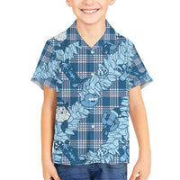 Blue Palaka Hawaii Cowboy Christmas Family Matching Off Shoulder Maxi Dress and Hawaiian Shirt Paniolo Mix Maile Lei LT7 Son's Shirt Blue - Polynesian Pride