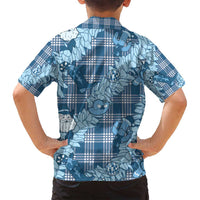 Blue Palaka Hawaii Cowboy Christmas Family Matching Off Shoulder Short Dress and Hawaiian Shirt Paniolo Mix Maile Lei LT7 - Polynesian Pride