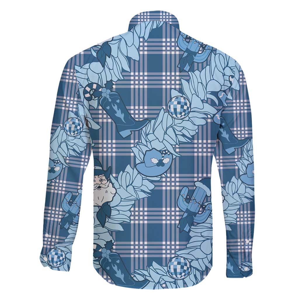 Blue Palaka Hawaii Cowboy Christmas Family Matching Off Shoulder Short Dress and Hawaiian Shirt Paniolo Mix Maile Lei LT7 - Polynesian Pride