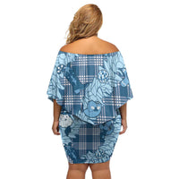 Blue Palaka Hawaii Cowboy Christmas Family Matching Off Shoulder Short Dress and Hawaiian Shirt Paniolo Mix Maile Lei LT7 - Polynesian Pride