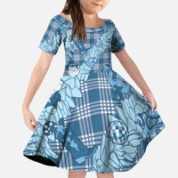 Blue Palaka Hawaii Cowboy Christmas Family Matching Puletasi and Hawaiian Shirt Paniolo Mix Maile Lei LT7 Daughter's Dress Blue - Polynesian Pride