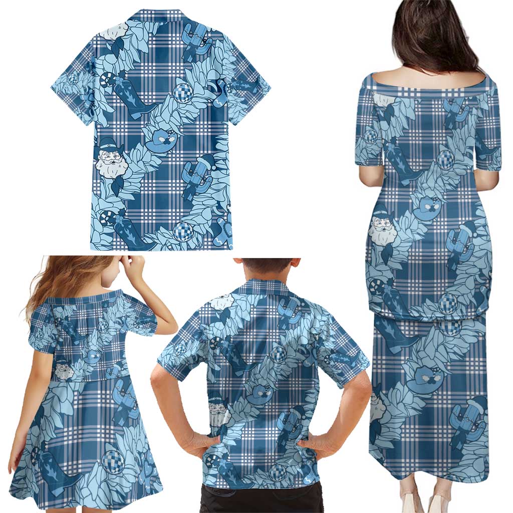 Blue Palaka Hawaii Cowboy Christmas Family Matching Puletasi and Hawaiian Shirt Paniolo Mix Maile Lei LT7 - Polynesian Pride