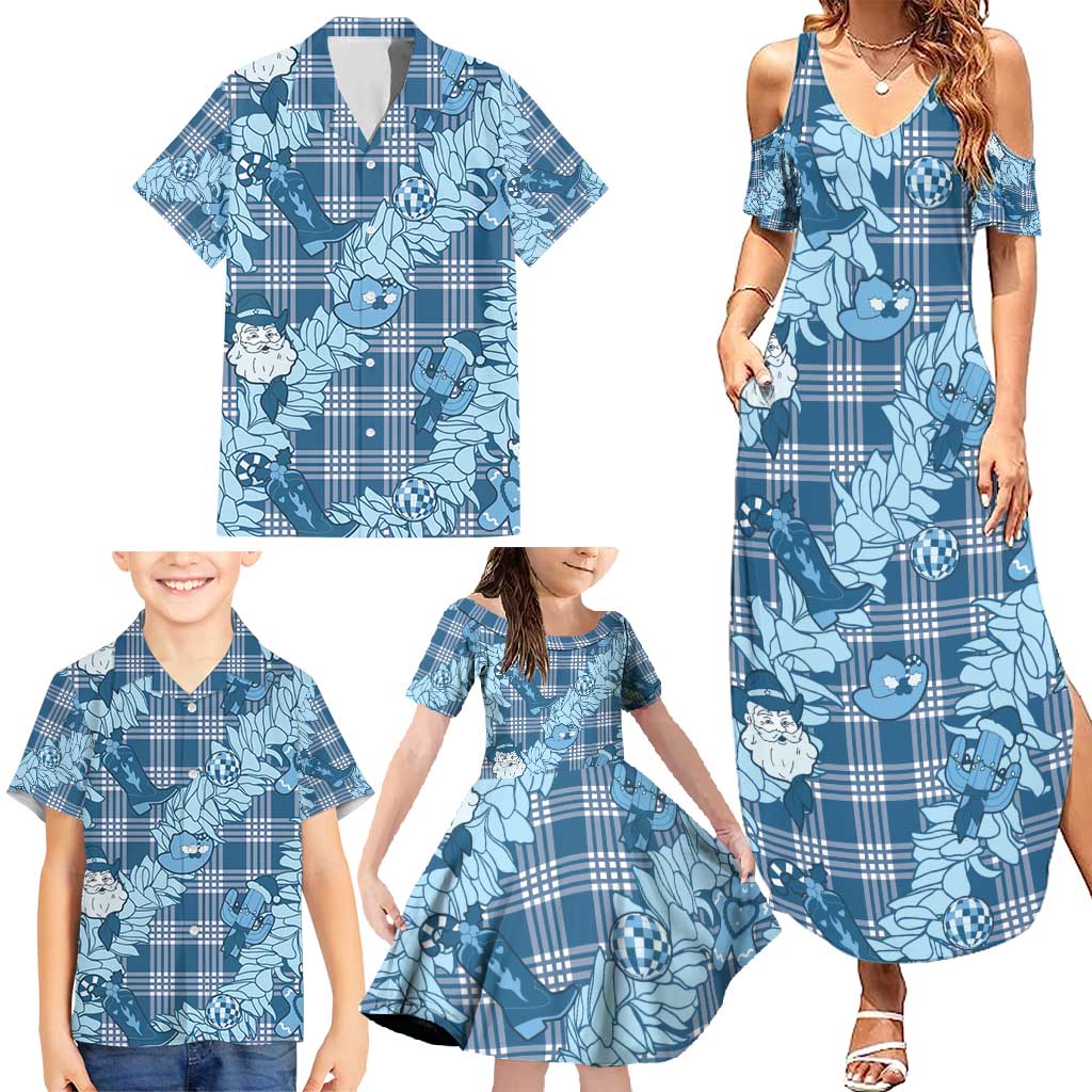 Blue Palaka Hawaii Cowboy Christmas Family Matching Summer Maxi Dress and Hawaiian Shirt Paniolo Mix Maile Lei LT7 - Polynesian Pride