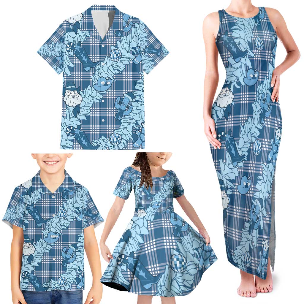 Blue Palaka Hawaii Cowboy Christmas Family Matching Tank Maxi Dress and Hawaiian Shirt Paniolo Mix Maile Lei LT7 - Polynesian Pride
