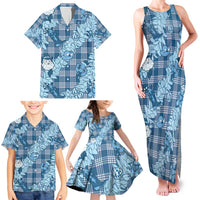 Blue Palaka Hawaii Cowboy Christmas Family Matching Tank Maxi Dress and Hawaiian Shirt Paniolo Mix Maile Lei LT7 - Polynesian Pride