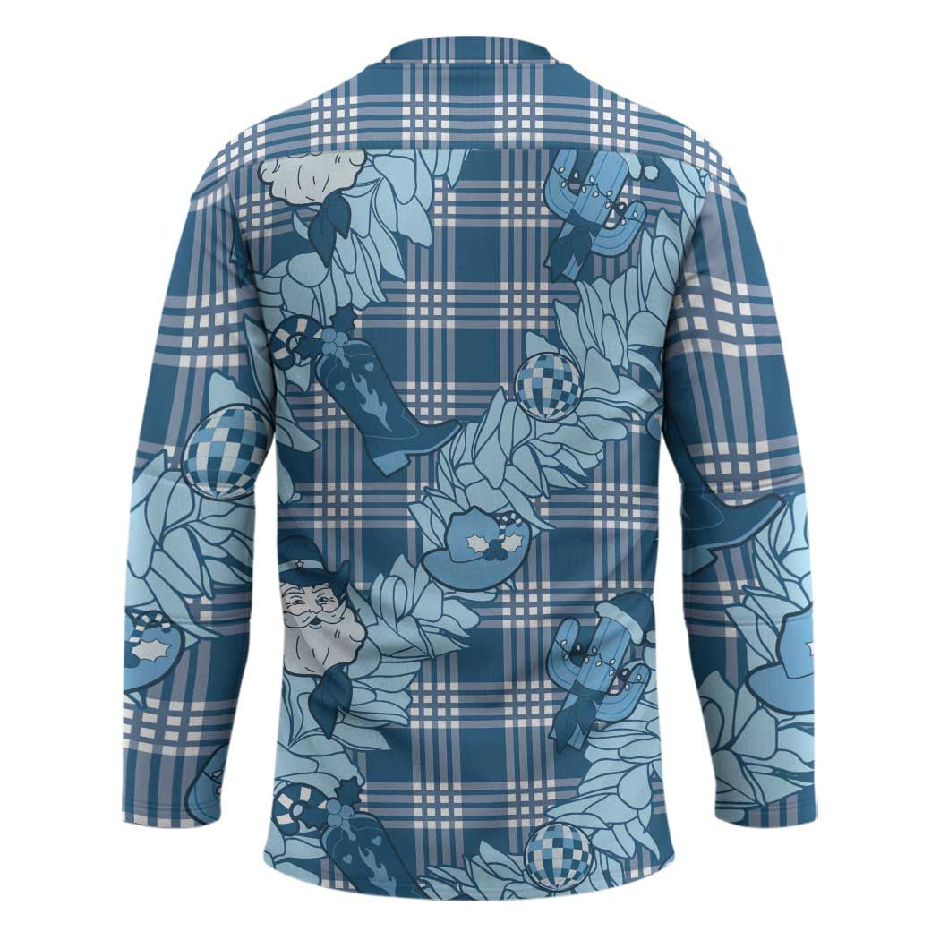 Blue Palaka Hawaii Cowboy Christmas Hockey Jersey Paniolo Mix Maile Lei - Polynesian Pride