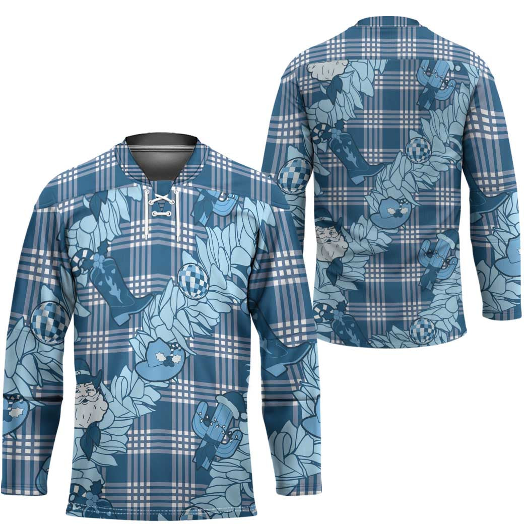 Blue Palaka Hawaii Cowboy Christmas Hockey Jersey Paniolo Mix Maile Lei - Polynesian Pride