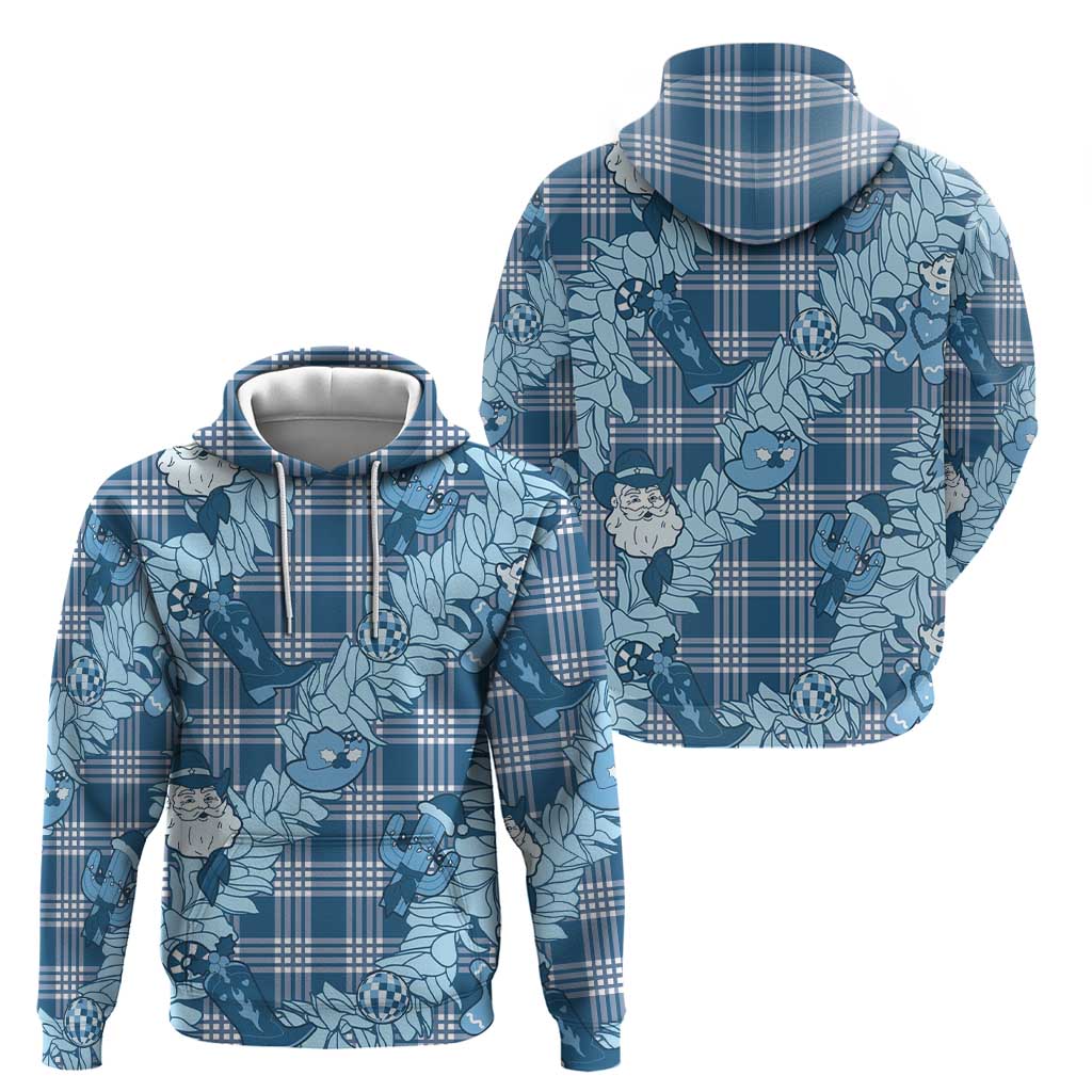 Blue Palaka Hawaii Cowboy Christmas Hoodie Paniolo Mix Maile Lei - Polynesian Pride