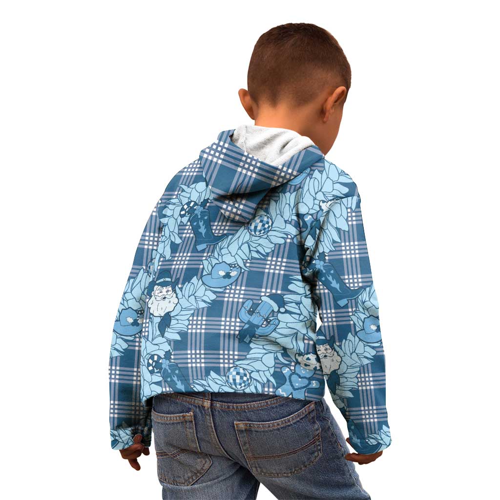 Blue Palaka Hawaii Cowboy Christmas Kid Hoodie Paniolo Mix Maile Lei - Polynesian Pride