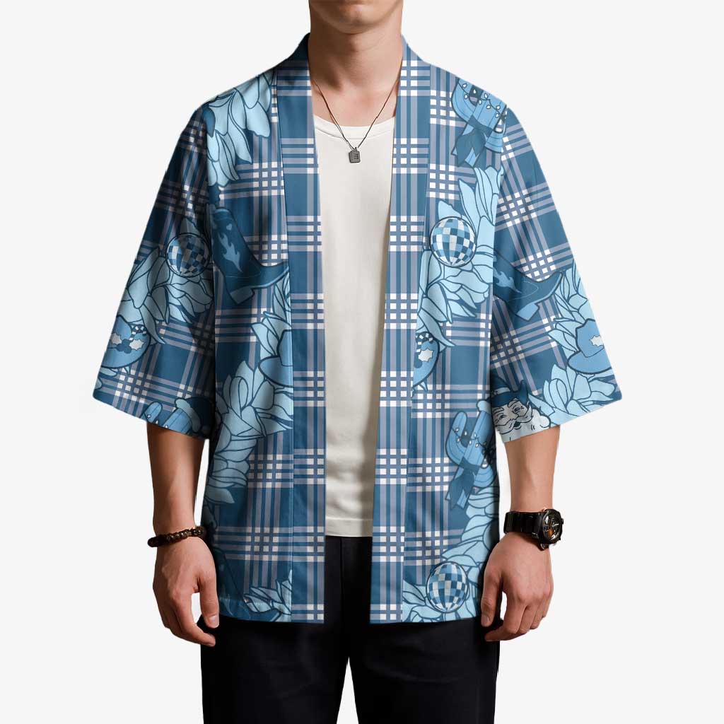 Blue Palaka Hawaii Cowboy Christmas Kimono Paniolo Mix Maile Lei - Polynesian Pride
