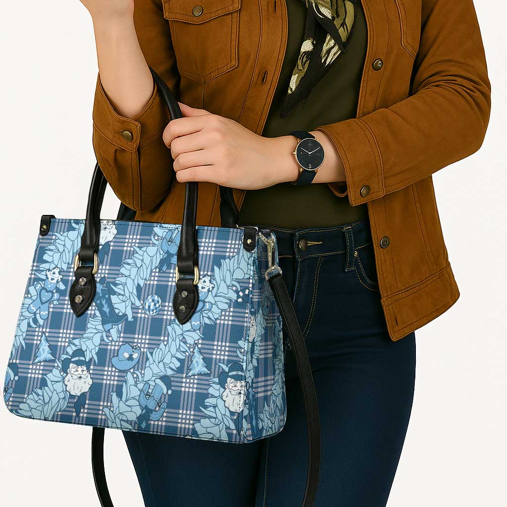 Blue Palaka Hawaii Cowboy Christmas Leather Bag Paniolo Mix Maile Lei - Polynesian Pride