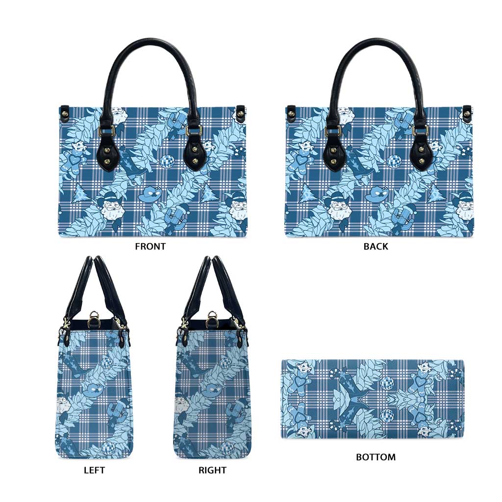Blue Palaka Hawaii Cowboy Christmas Leather Bag Paniolo Mix Maile Lei - Polynesian Pride