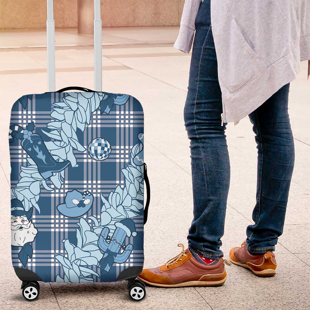 Blue Palaka Hawaii Cowboy Christmas Luggage Cover Paniolo Mix Maile Lei - Polynesian Pride