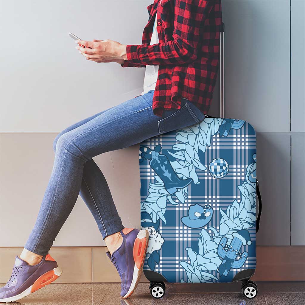 Blue Palaka Hawaii Cowboy Christmas Luggage Cover Paniolo Mix Maile Lei - Polynesian Pride