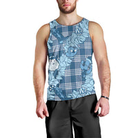 Blue Palaka Hawaii Cowboy Christmas Men Tank Top Paniolo Mix Maile Lei - Polynesian Pride