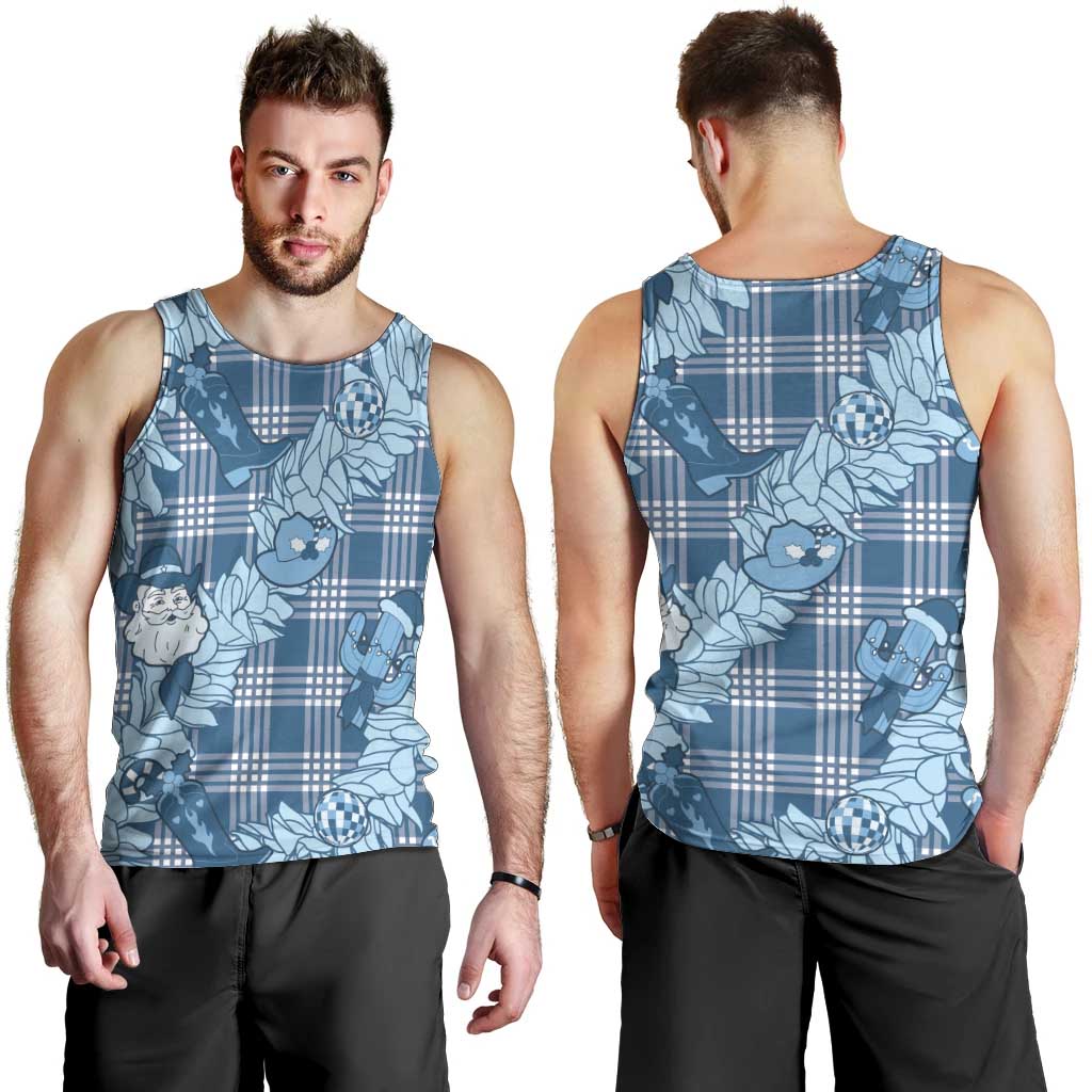 Blue Palaka Hawaii Cowboy Christmas Men Tank Top Paniolo Mix Maile Lei - Polynesian Pride