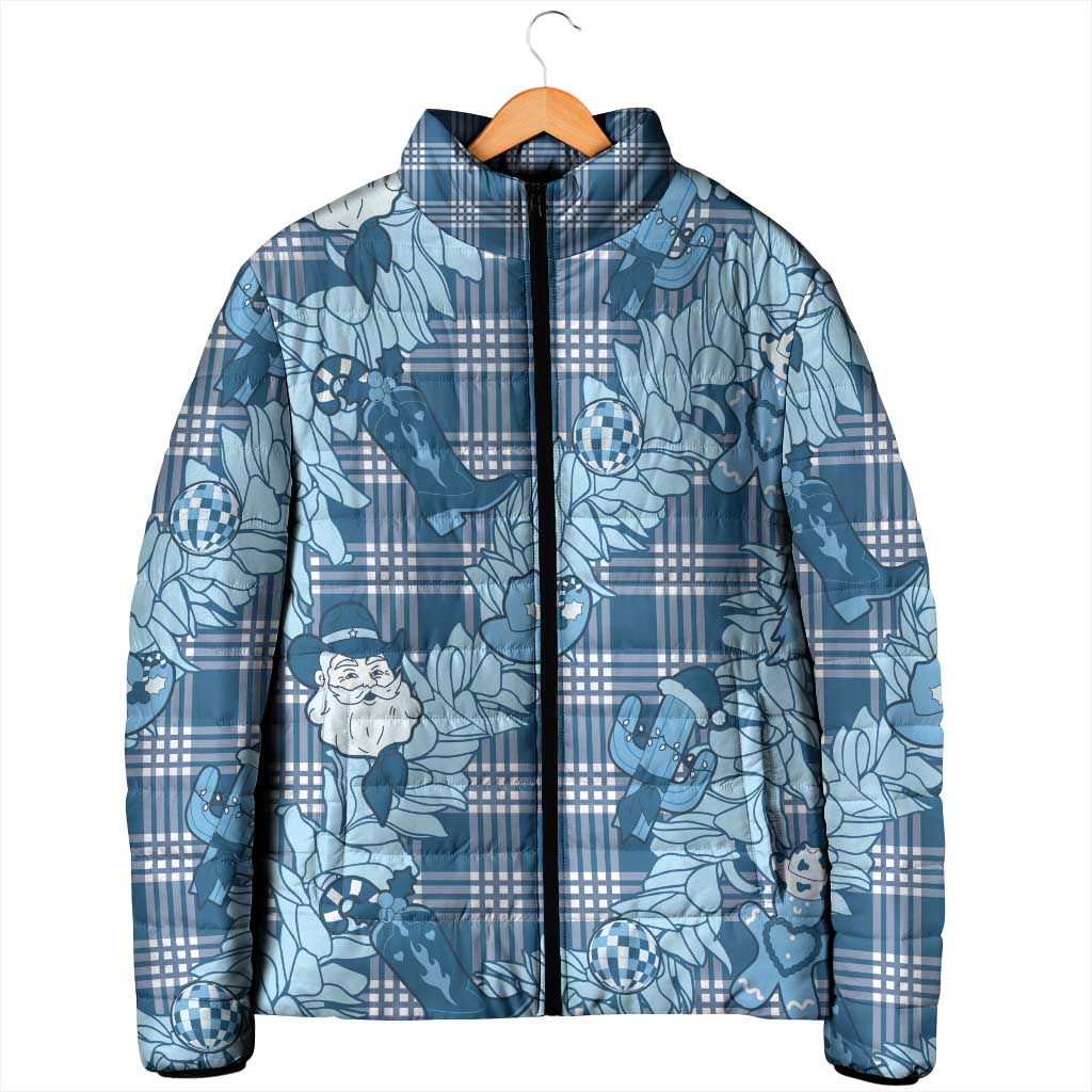 Blue Palaka Hawaii Cowboy Christmas Padded Jacket Paniolo Mix Maile Lei - Polynesian Pride