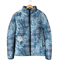 Blue Palaka Hawaii Cowboy Christmas Padded Jacket Paniolo Mix Maile Lei - Polynesian Pride